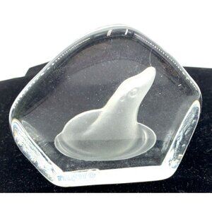 Nybro Seal Paperweight Lead Crystal Signed Original Sticker Vintage 2.75"